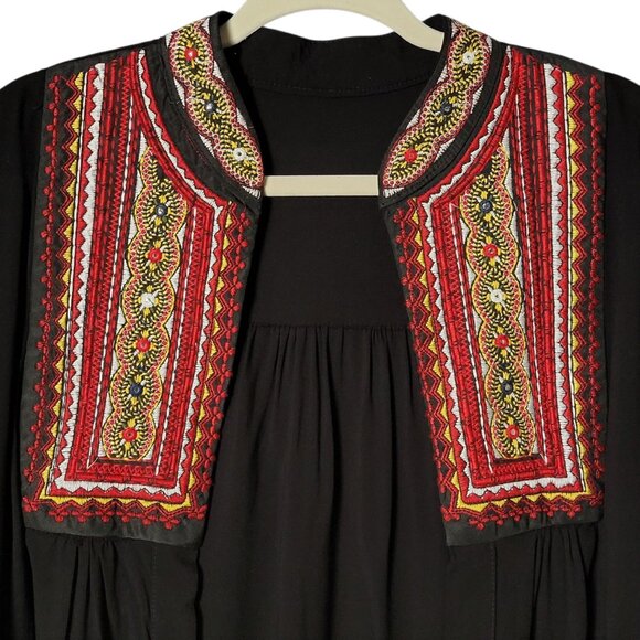 Moda Cache Womens Black Mexican Embroidered Artisan Peasant Open Front Top Large - Picture 7 of 11